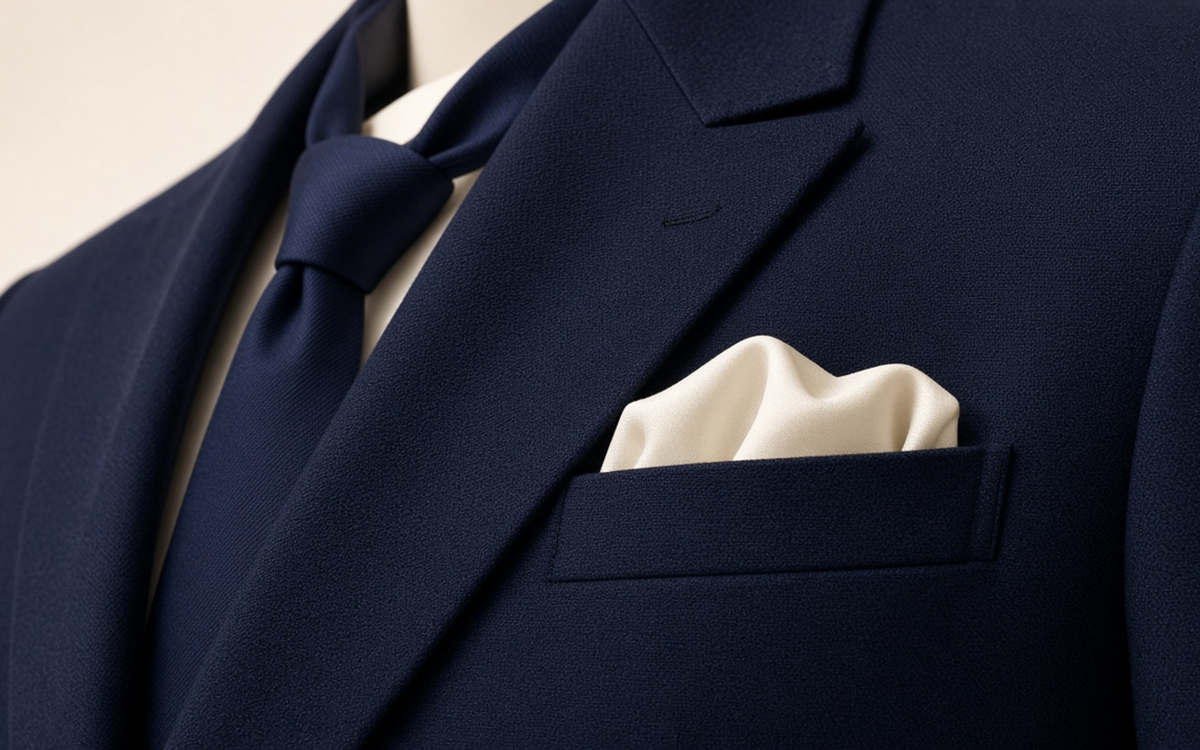 Textured tie and restrained pocket square paired with a jacket