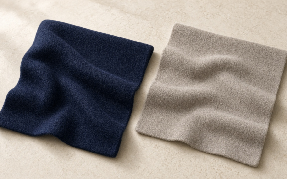 Light and substantial tailoring cloth swatches side by side