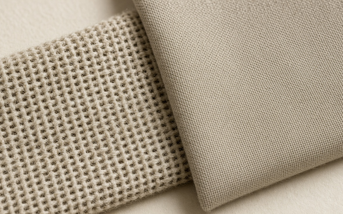 Two distinct woven cloth textures in an editorial macro comparison