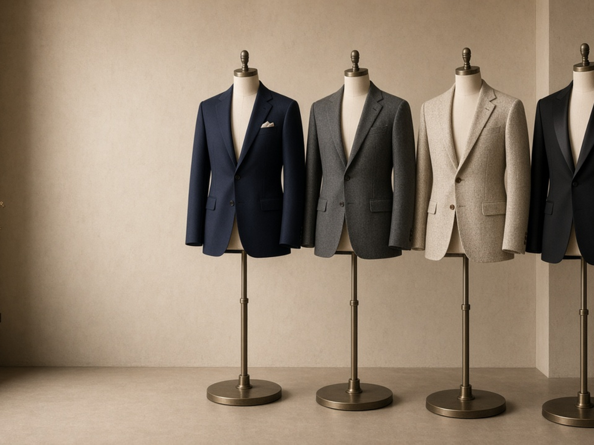 Tailored jackets on dress forms illustrating different garment contexts