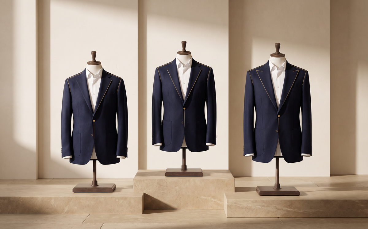 Two matching jacket forms showing different lapel proportions