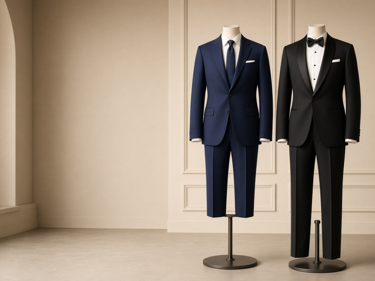 Wedding tailoring displayed in a warm editorial setting