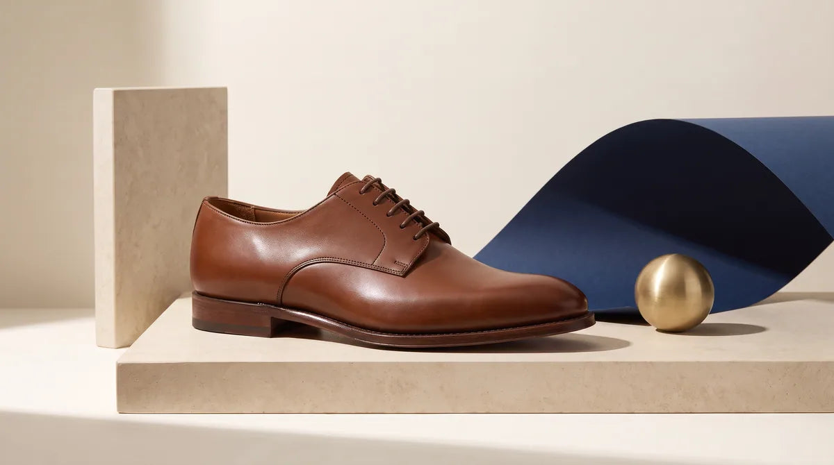 Derby footwear in a refined studio setting