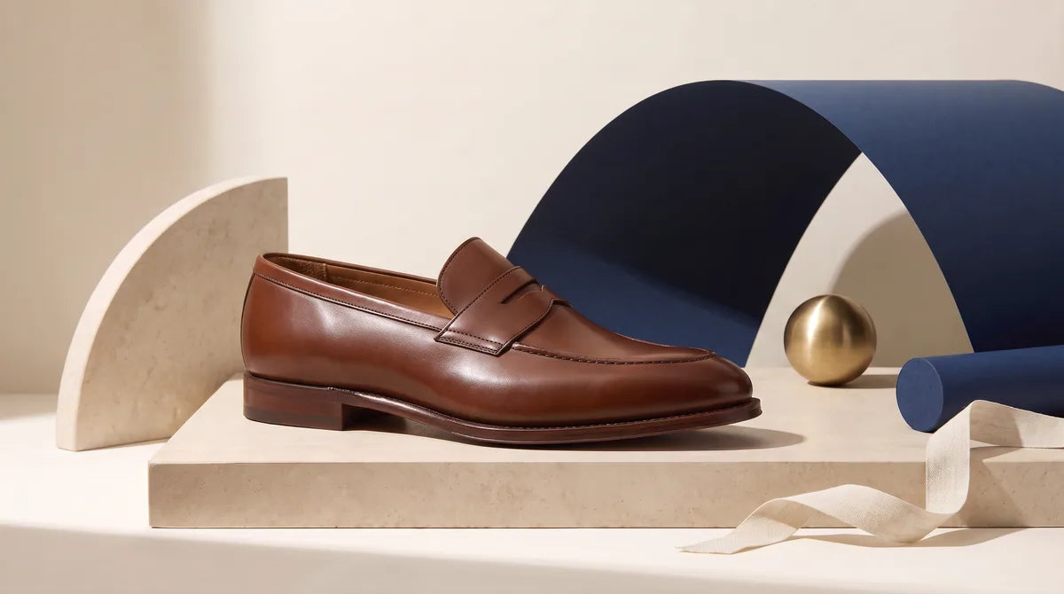 Loafer footwear in a refined studio setting