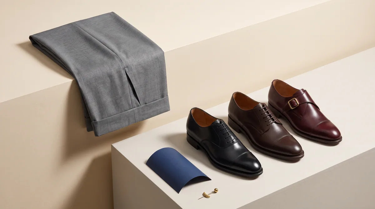 Mid-Grey tailoring with suggested footwear colors